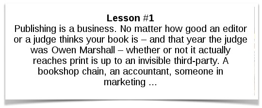 Lesson #2: Don’t trust your publisher to get anything right, including the cover or the blurb. Unless you take an active interest – and then, only if they’ll let you – you’ll have to take what you’re given.